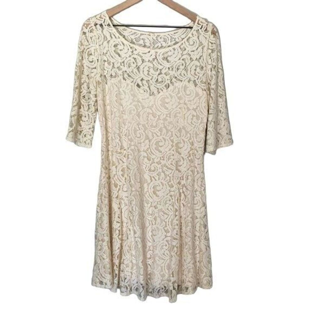 Free People Medium Size 10 Cocktail Dress Cream Ivory Lace Overlay
